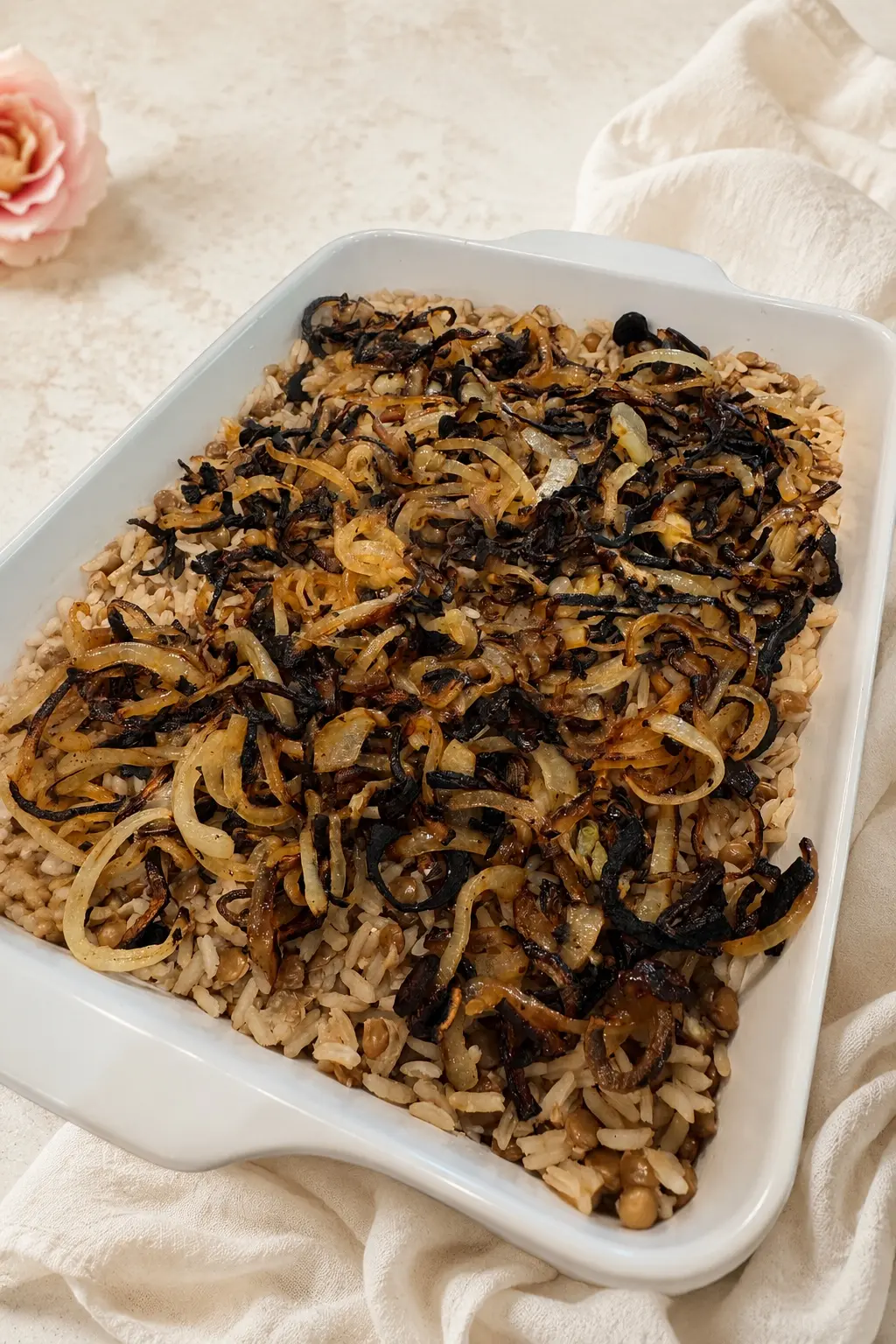 Arroz com lentilha e cebola